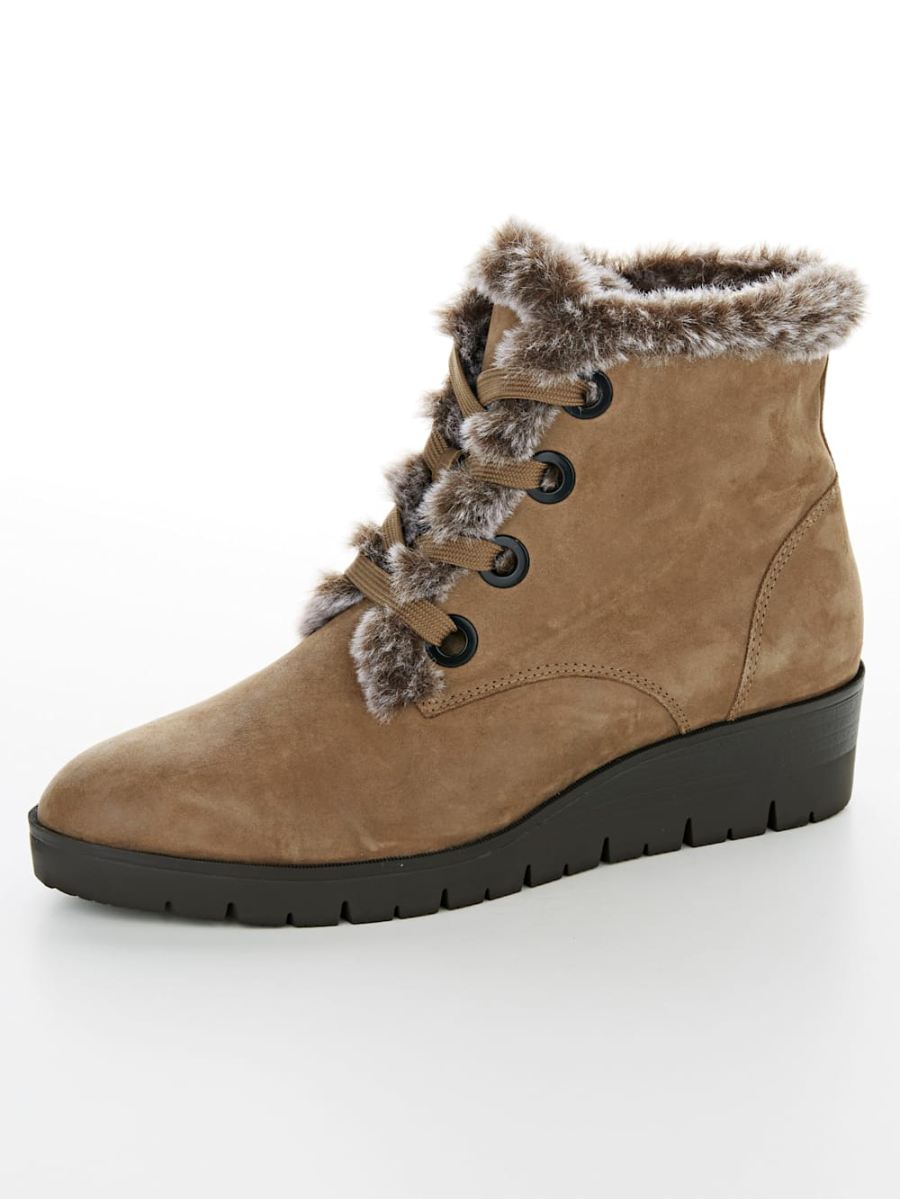 Vamos | Fur Damen Stiefelette taupe mit warmendem Futter - Taupe