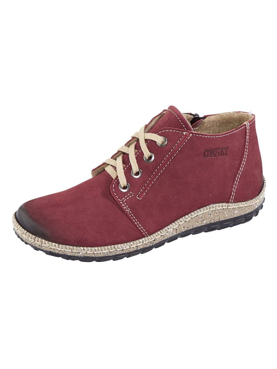 Vamos | Fur Damen Stiefelette aus weichem Leder - Bordeaux