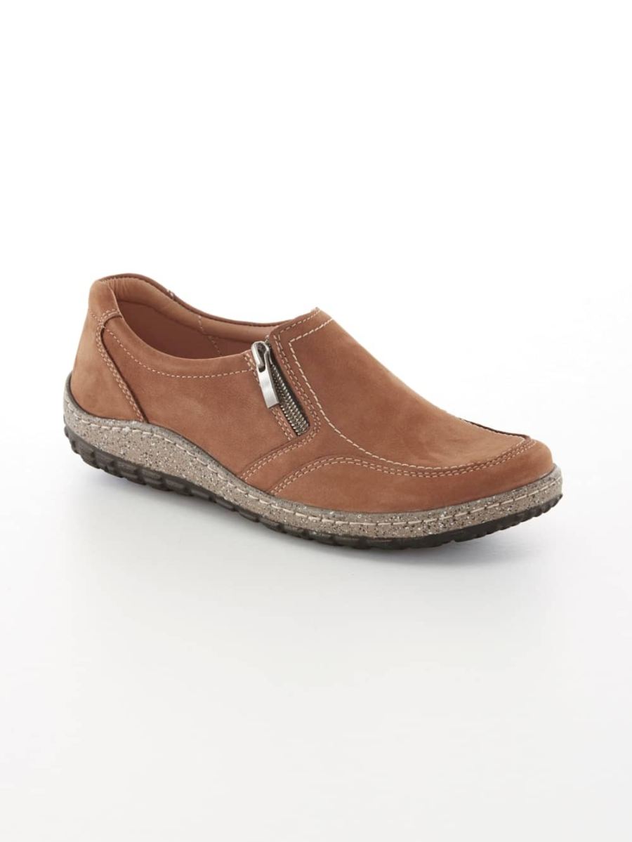 Vamos | Fur Damen Slipper mit Reissverschlussen - Cognac