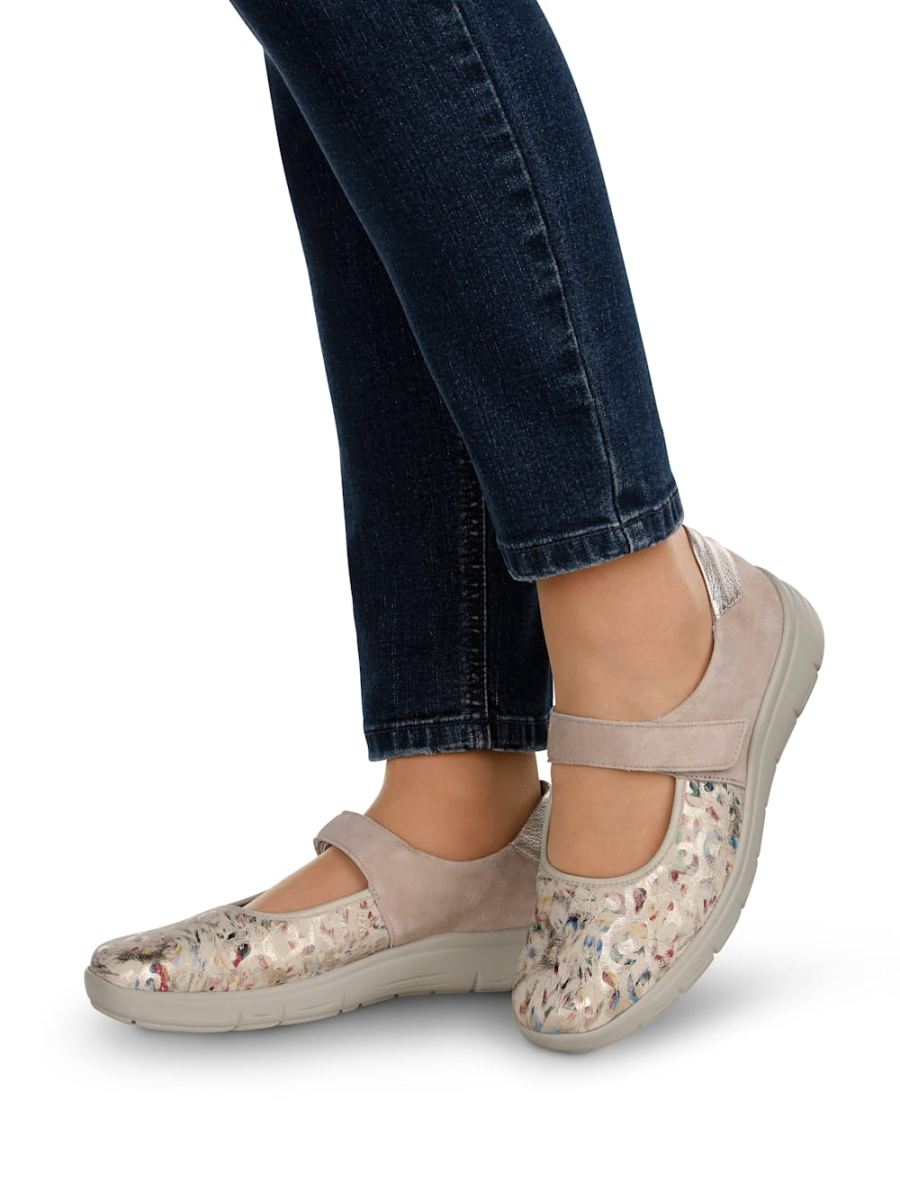 Vamos | Fur Damen Klettslipper mit Luftpolsterlaufsohle - Beige