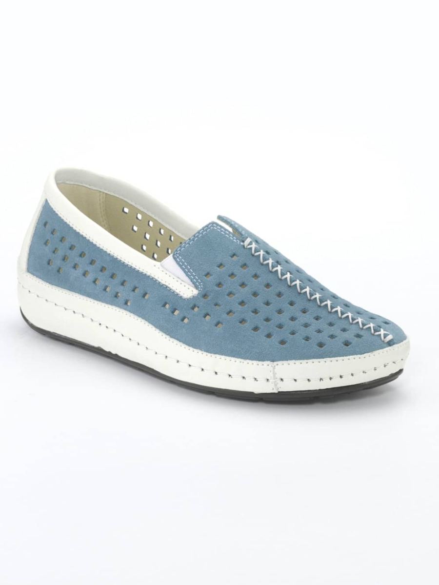 Vamos | Fur Damen Slipper mit sommerlicher Perforation - Hellblau