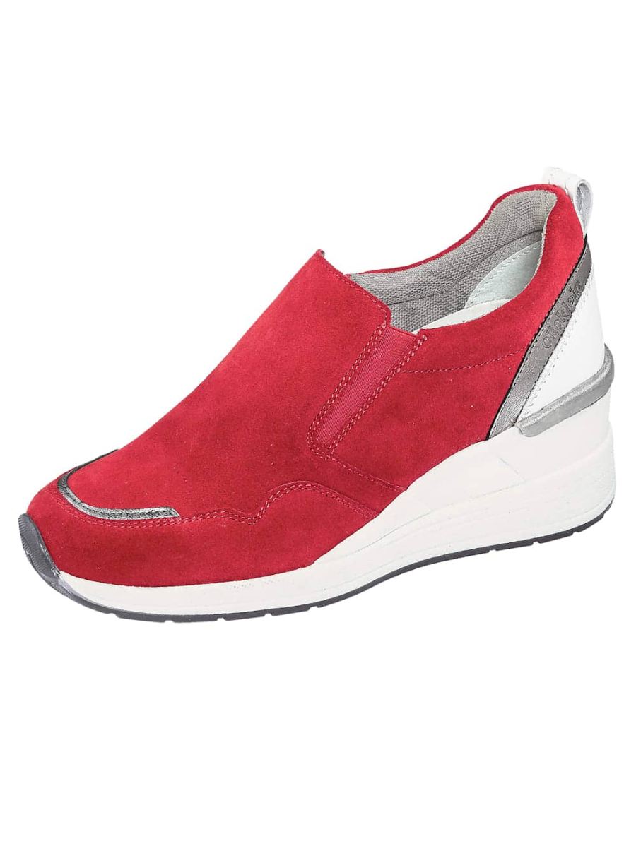 Vamos | Fur Damen Slipper mit besonders hohem Keilabsatz - Rot