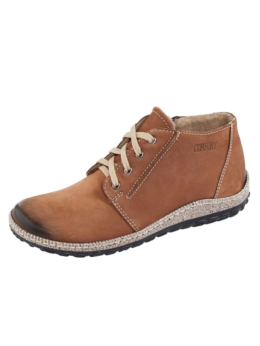 Vamos | Fur Damen Stiefelette aus weichem Leder - Cognac