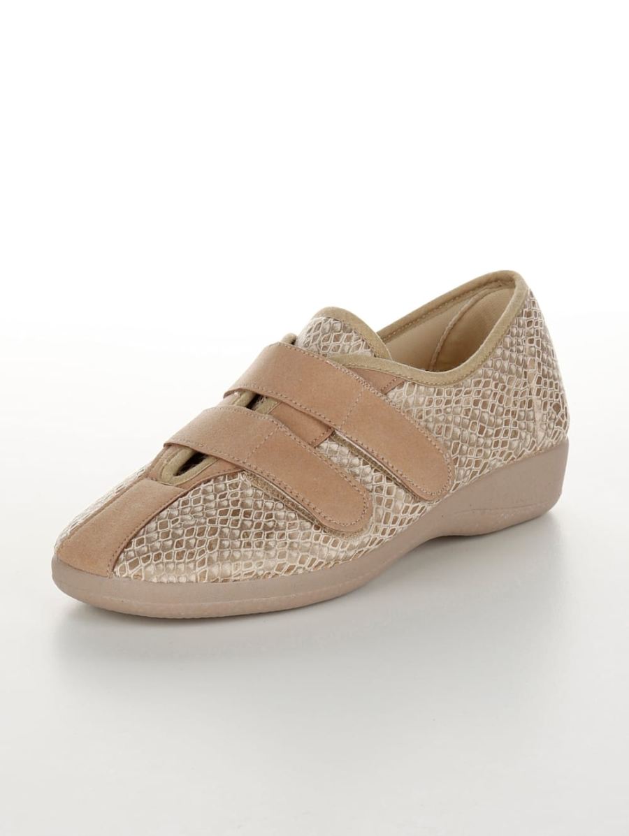 Vamos | Fur Damen Klettslipper mit verstellbaren Klettverschlussen - Beige