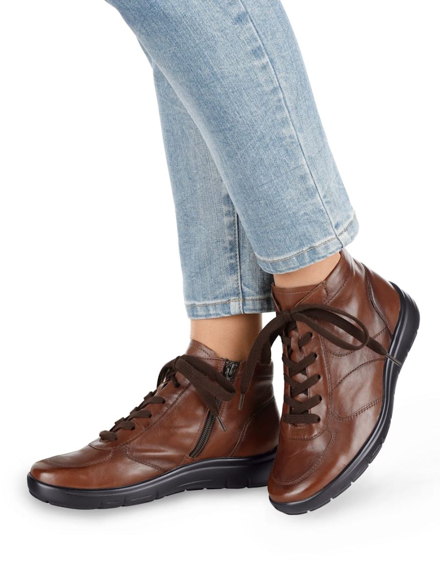 Vamos | Fur Damen Schnurstiefelette mit Shockabsorber - Cognac