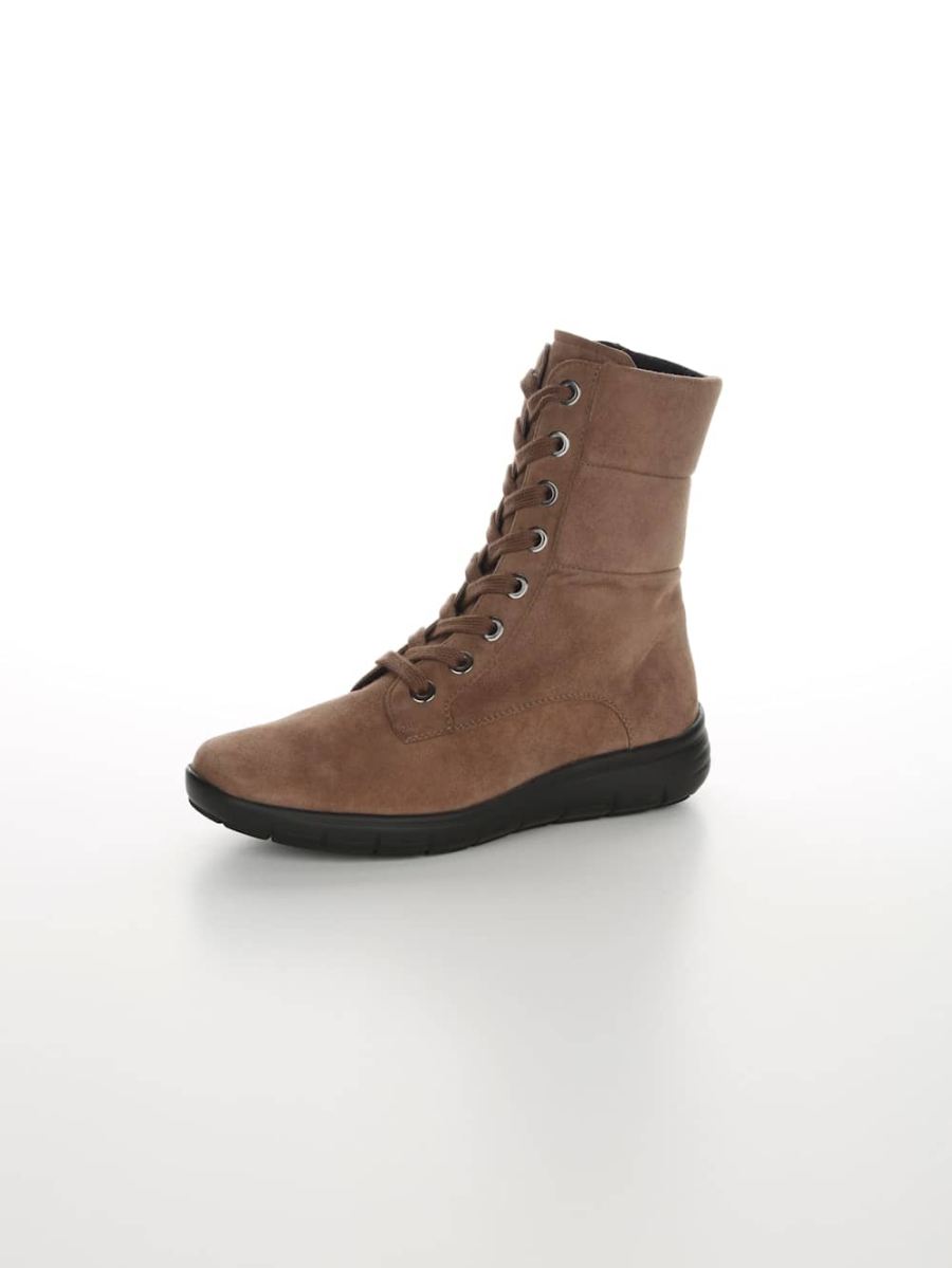 Vamos | Fur Damen Schnurstiefelette mit Luftpolsterlaufsohle - Cognac